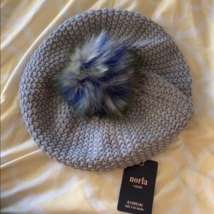 NWT NORLA Gray Beanie w/multicolor Pom Pom Pouf